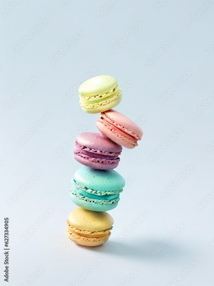 stack of colorful macaroons on a blue background stack of colorful macaroons on a blue background