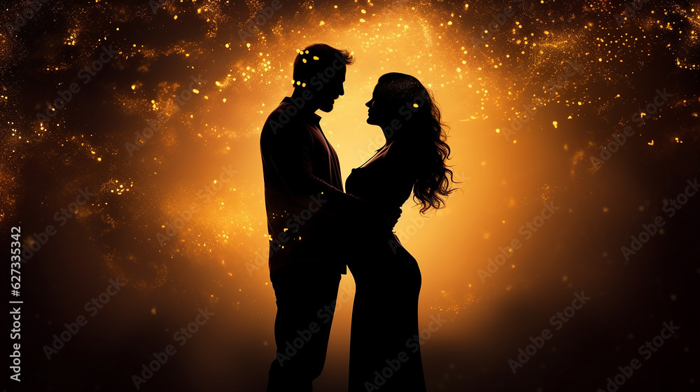 casal envolto em aura dourada de prosperidade e amor