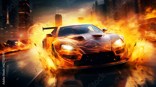 carro esportivo gtr em alta velocidade no fogo