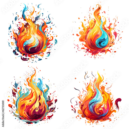 set of fire flames colorful icon vector illustration fire