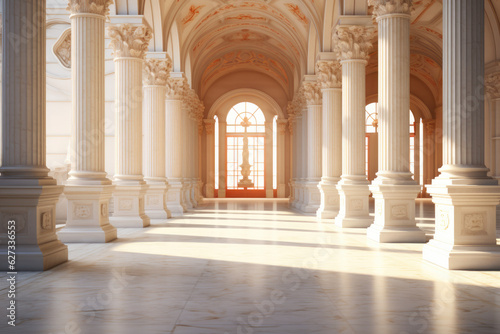 Aesthetic Architecture, Antique White Column Building - Generative Ai © DigitalMuse