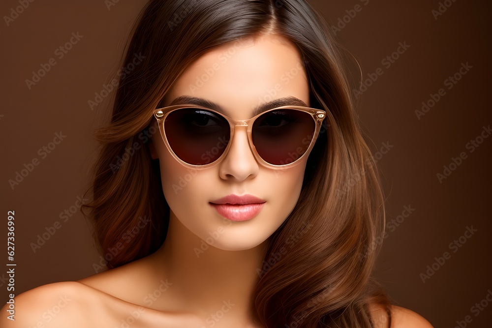 Woman with sunglasses and brown background ai generative art Woman with sunglasses and brown background ai generative art