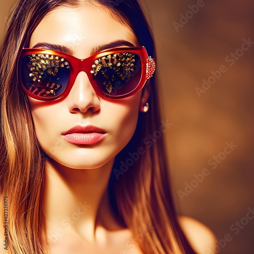 Young beautiful woman in sunglasses. Fashion model. AI Generative