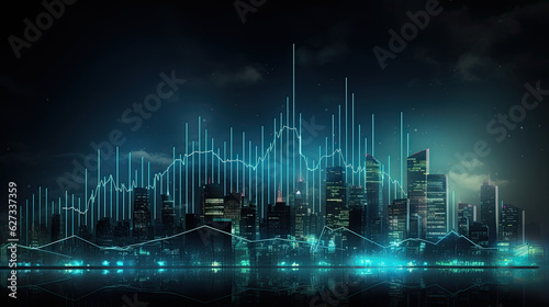 Digital Skyline with Skyscrapers, Illustrated Art Wallpaper for Business and Stock - Generative Ai
