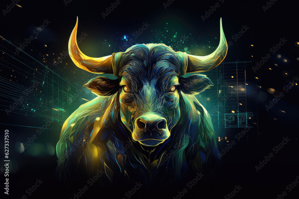 Bull Run Green Digital Wallpaper, stock market and stock exchange - Generative Ai