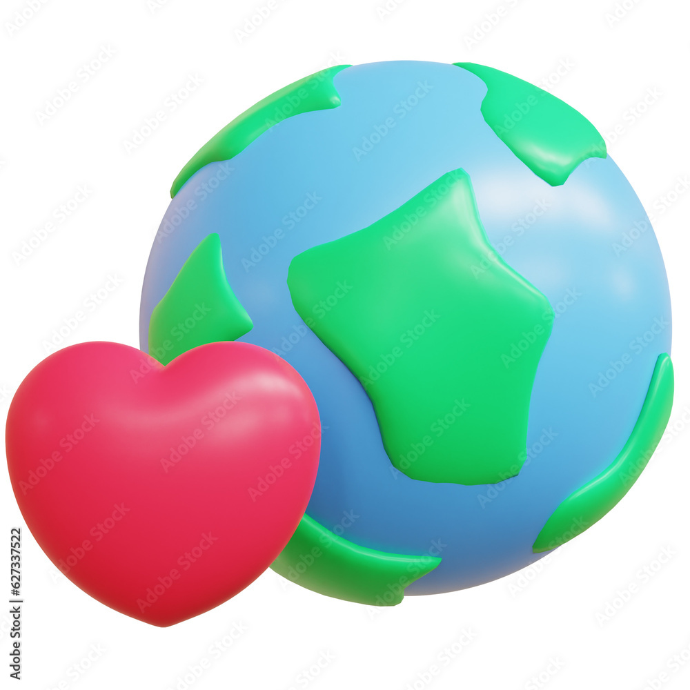 3D 3D Earth with love Ecology concept high quality render illustration 3D 3D Earth with love Ecology concept high quality render illustration