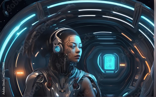 ein Cyborg in einem Raumschiff - KI generiert