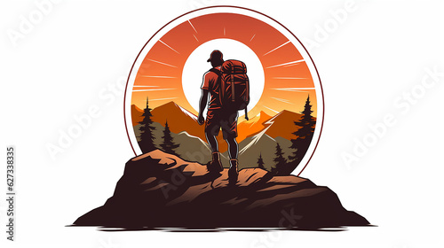 ilustração de design de ícone de vetor de logotipo de caminhada masculina de aventura vintage photo