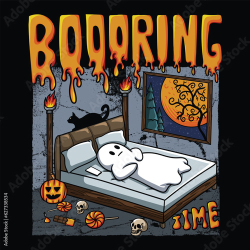 Ghost feel bored and just sleep on the bed vector illustration for your company or brand