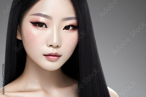 Beautiful young Asian woman. Chinese female model. Asian Fashion makeup girl. AI Generative