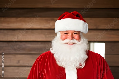 Santa Claus with a wooden background. Christmas celebrations. AI Generative
