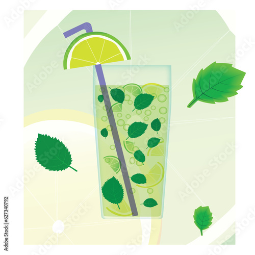 A glass of cold refreshing mojito with a salt shaker