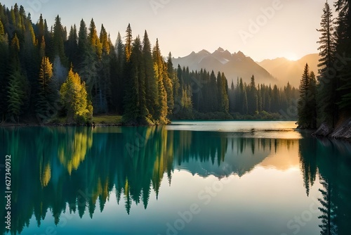 beautiful lakes in forest generative by AI technology