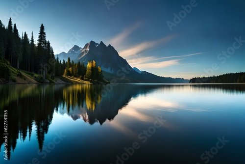 beautiful lakes in mountains generative by AI technology