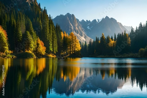 beautiful lakes in mountains generative by AI technology photo