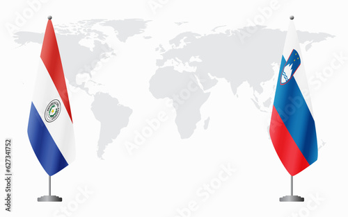 Paraguay and Slovenia flags for official meeting