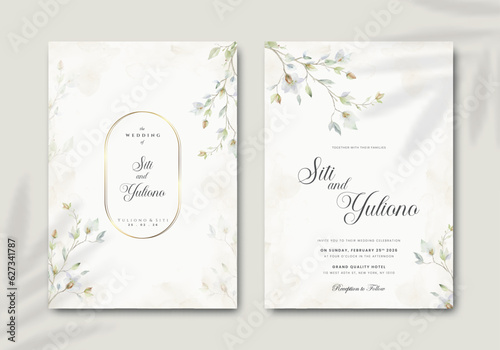 simple wedding invitation template with watercolor flower illustration premium vector © Yuli