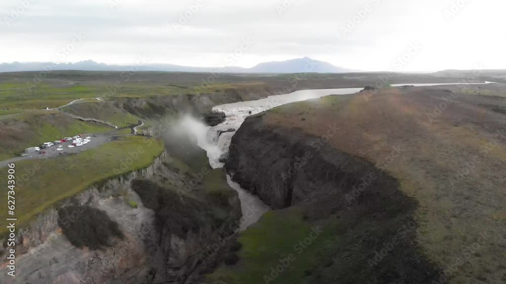 Gullfoss Waterfalls on a overcast day, beautiful aerial view Gullfoss Waterfalls on a overcast day, beautiful aerial view