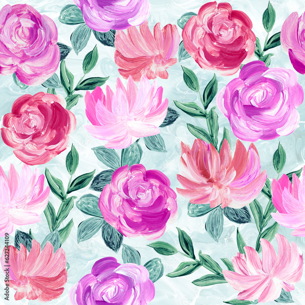 Seamless pattern of abstract painting pink flowers, original hand drawn, impressionism style, color texture, brush strokes of paint, art background. Seamless pattern of abstract painting pink flowers, original hand drawn, impressionism style, color texture, brush strokes of paint, art background.