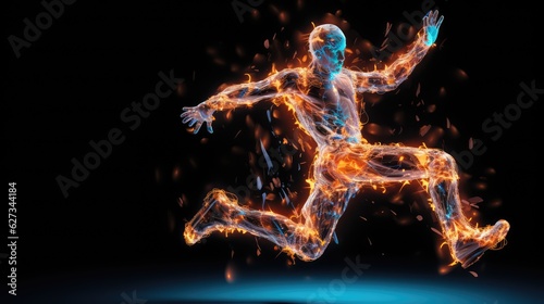 Young hip hop dancer with fire effect at background. dance school advertisement