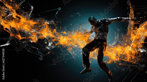 Young hip hop dancer with fire effect at background. dance school advertisement © Valery Zayats