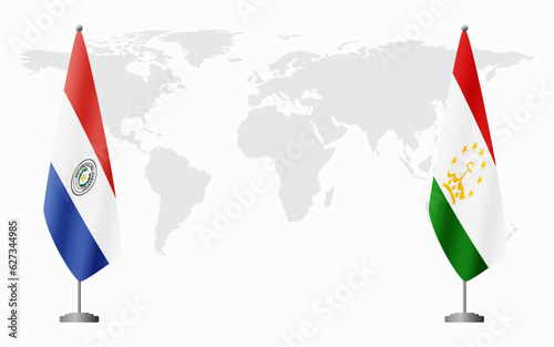 Paraguay and Tajikistan flags for official meeting