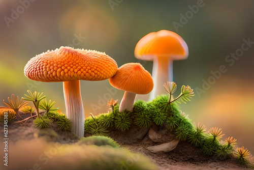 Orange mushrooms with blurred background generative AI
