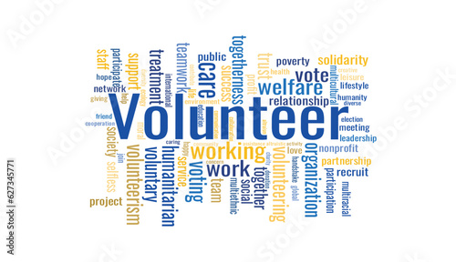 Illustration in the form of a cloud of words related to a Volunteer.