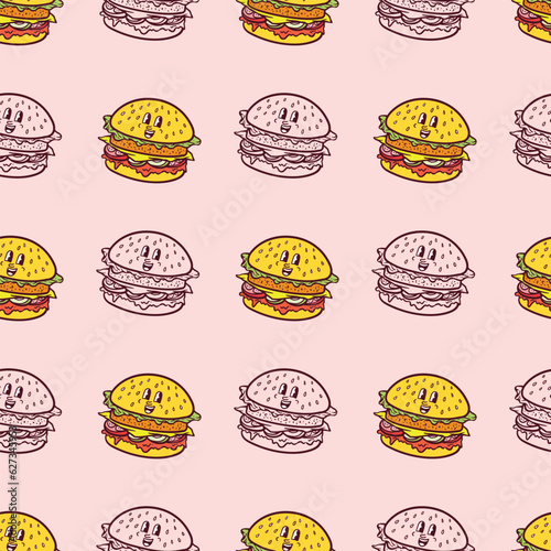 kawaii cute burger seamless pattern
