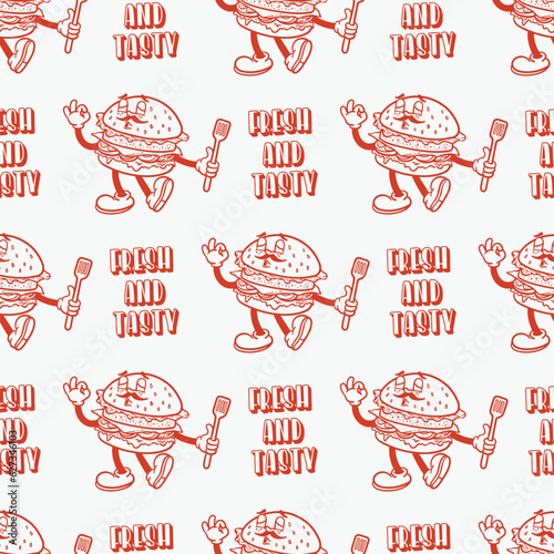 seamless pattern character burger wrapping paper