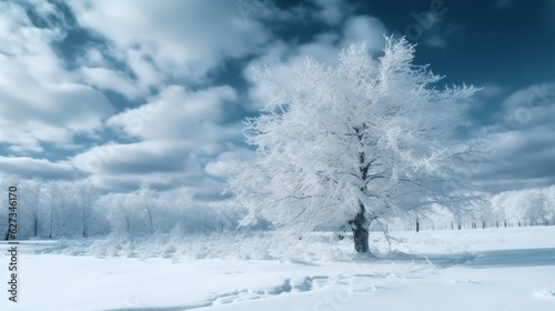 white new tree winter christmas sky snow holiday year nature fir background. Generative AI. © SHOTPRIME STUDIO