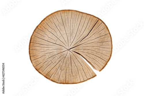 slice of a tree stem with annual rings, isolated on white background