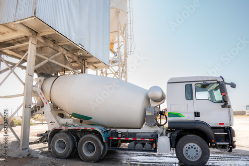 Concrete mixer truck loading concrete mortar