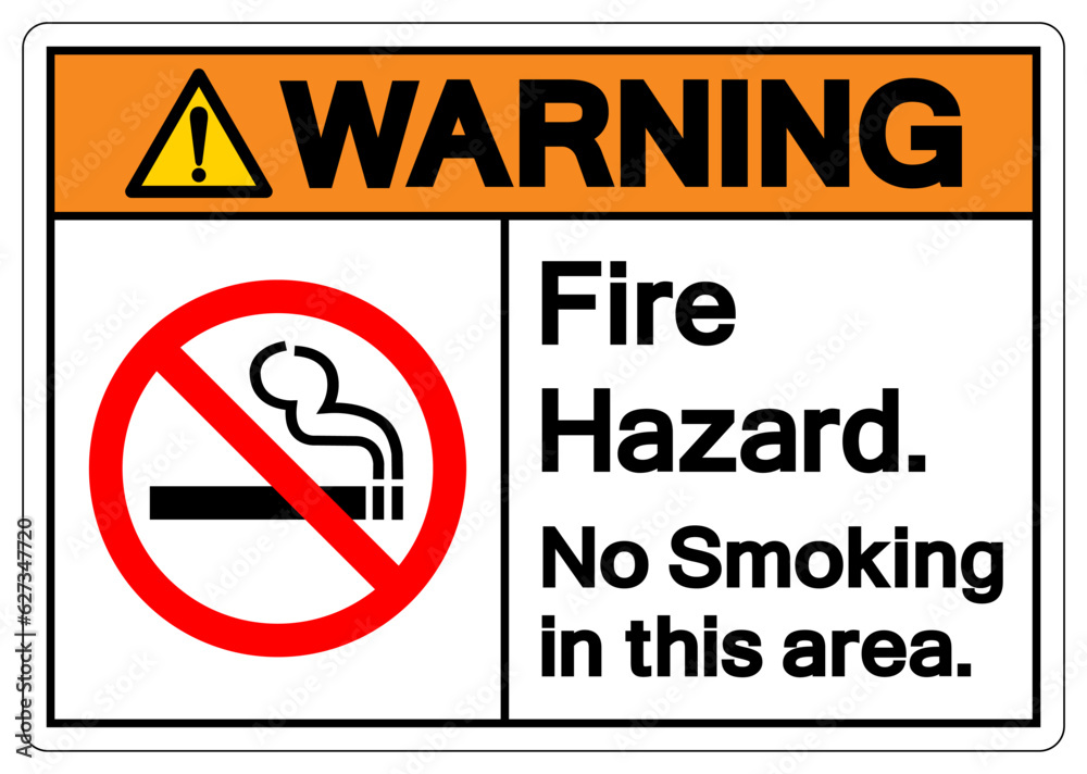 Warning Fire Hazard No Smoking In This Area Symbol Sign, Vector Illustration, Isolated On White Background Label. EPS10 Warning Fire Hazard No Smoking In This Area Symbol Sign, Vector Illustration, Isolated On White Background Label. EPS10