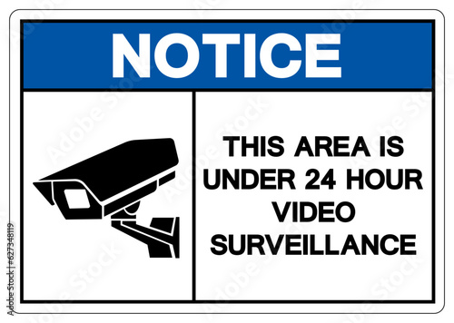 Notice This Area Is Under 24 Hour Video Surveillance Symbol Sign, Vector Illustration, Isolate On White Background Label. EPS10