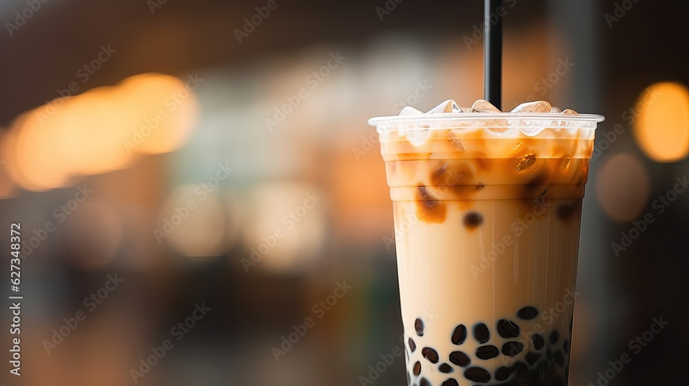Asian sweet milk tea with tapioca bubbles, bubble-tea