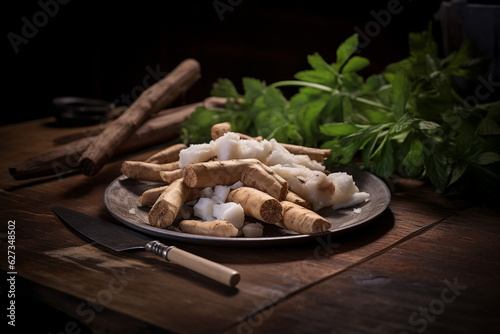 Comida Tradicional Brasileira com Amidos e Raizes de Mandioca em uma Mesa Rústica
 photo