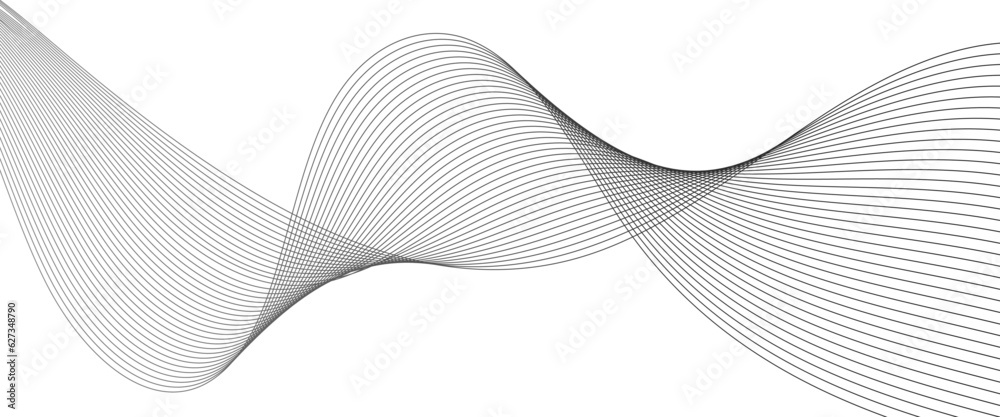 Fototapeta premium Technology abstract lines on white background. Undulate Grey Wave Swirl, frequency sound wave, twisted curve lines with blend effect. 