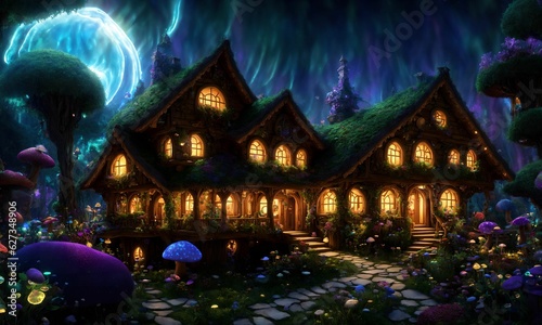 Mystic Mushroom House - ULTRA RESOLUTION - Anime Fantasy Background Wallpaper  © AIDigitalMediaAgency