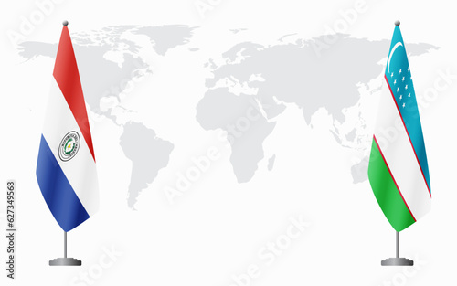 Paraguay and Uzbekistan flags for official meeting