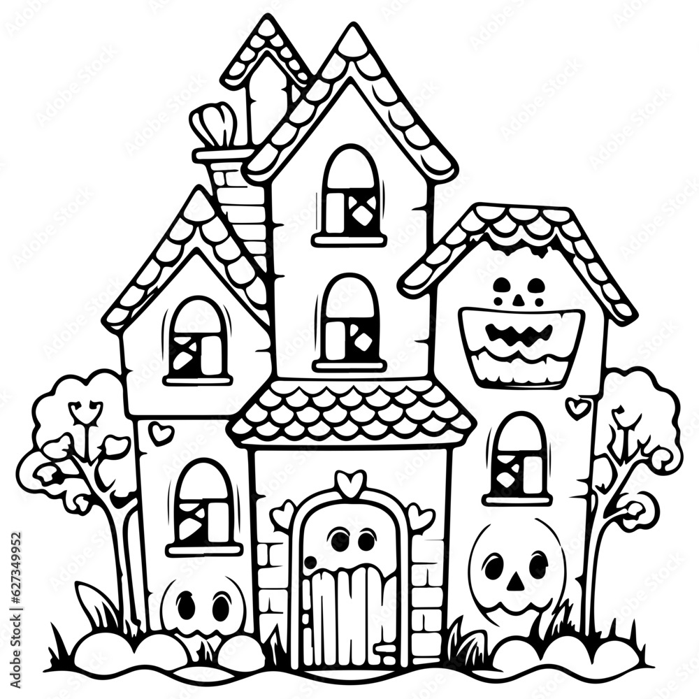 Fototapeta premium Haunted house outline vector illustration, halloween