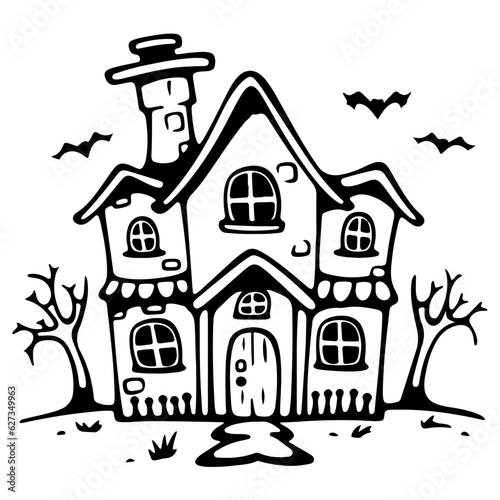 Haunted house outline vector illustration, halloween