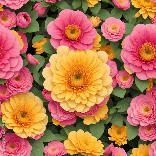 beautiful yellow and pink flower pattern  generative ai