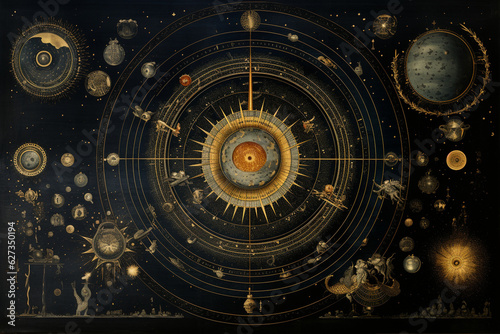 the celestial bodies and their positions as observed in Islamic astronomy, highlighting the historical contributions of Muslim scholars in the field. Generative AI photo
