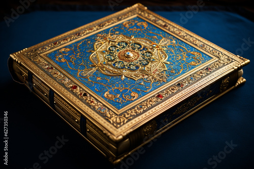 Fotografia manuscript, adorned with intricate borders, representing the rich history of Islamic bookmaking