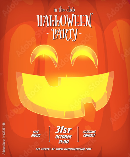 Halloween vertical background with cute orange pumpkin. Halloween party flyer or invitation template.