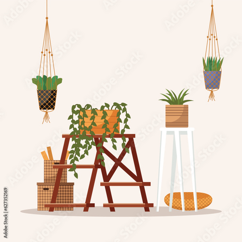 Home office. Interior vector illustration. Work from home. Furniture in workspace is ergonomically designed for comfort Interior design creates a visually appealing and inspiring atmosphere The office