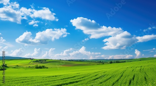  the deep blue sky and lush green farmland complement each other