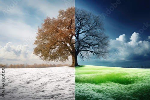 Landscape of two seasons winter and summer