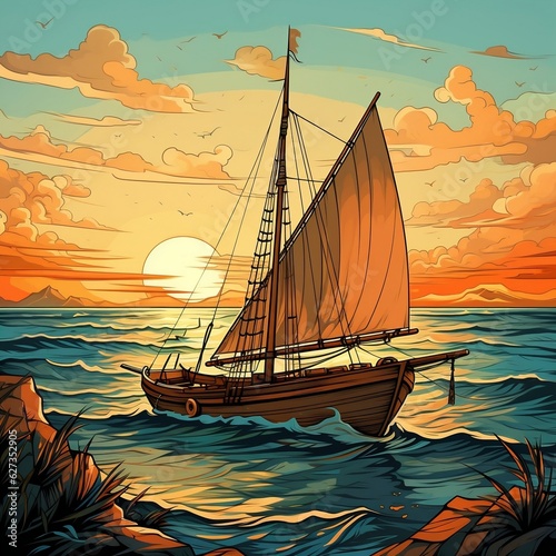 Retro-Style Ai-Generated Windship with Nostalgic Sunset
